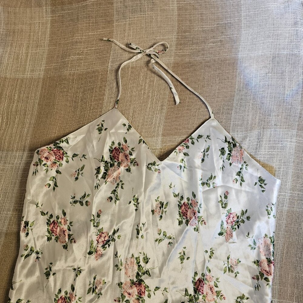 Vintage Coquette Femi Girly Festival Cottagecore White Floral Halter Slip Dress - Picture 6 of 13